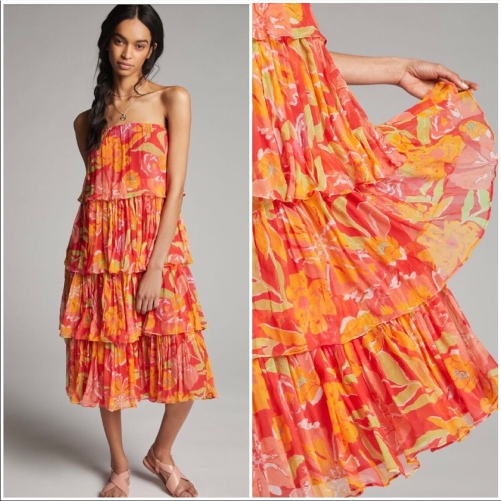 ANTHROPOLOGIE RAVENNA TIERED MIDI DRESS - Picture 2 of 5